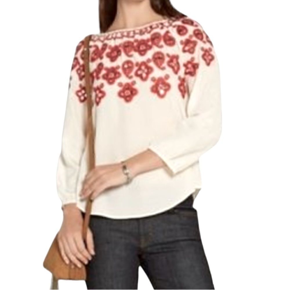 Tory Burch Layla Silk Embroidered Peasant Sequin Blouse Size 4 📦